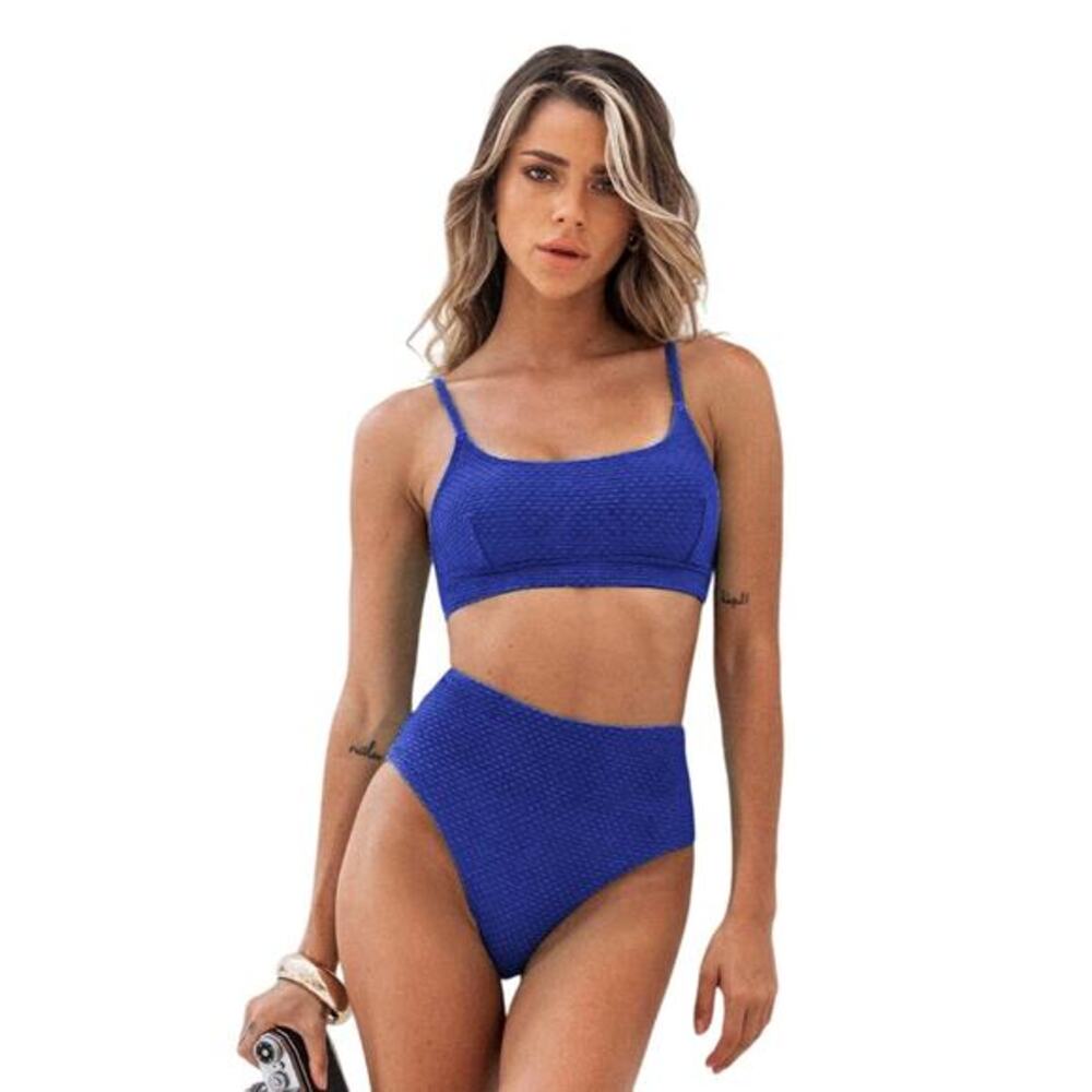Cupshe Women's Royal Blue Textured Bikini Bralette & Standard Bottoms Set Medium